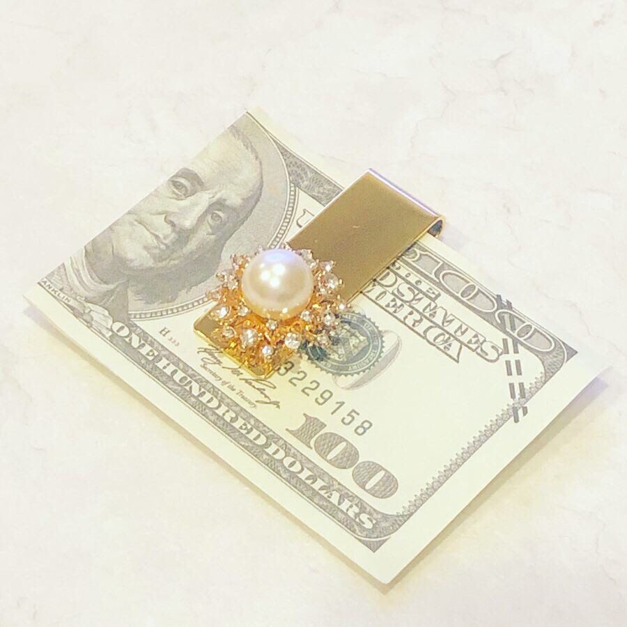 【GD】ビッグパールフラワーのマネークリップ