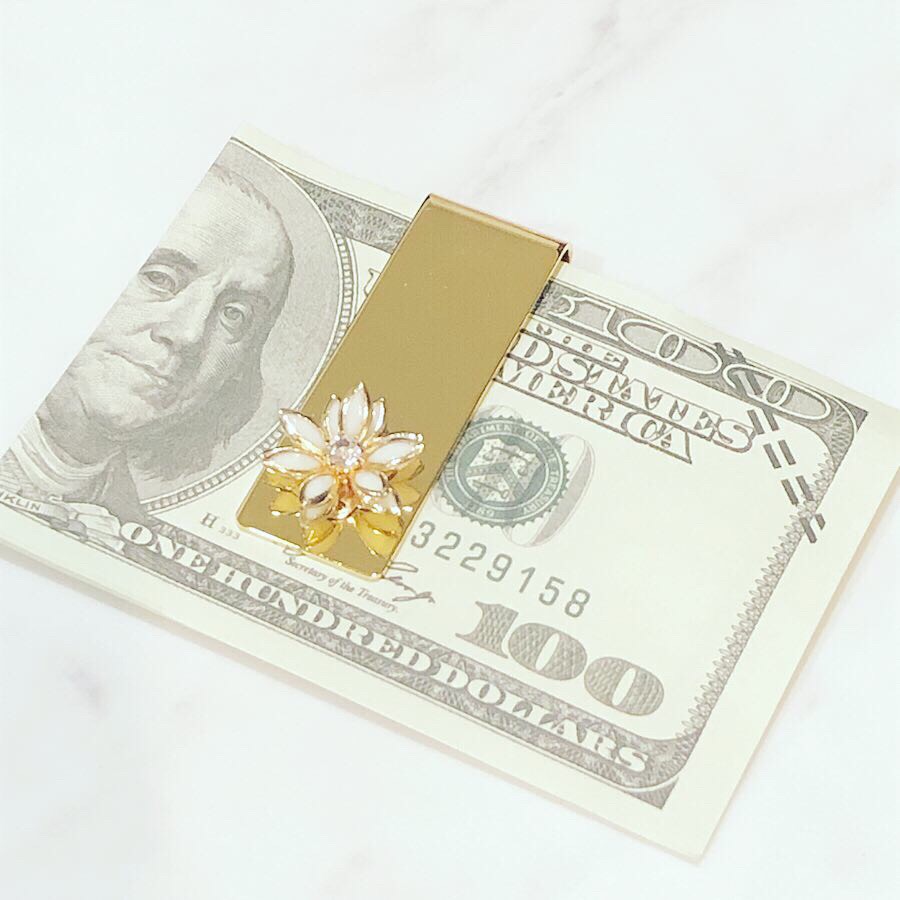 【GD】カラーロータスのマネークリップ（ホワイト）