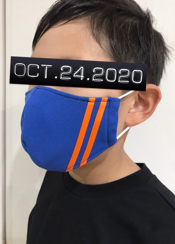 【Use Shine Cool】新款藍色面料橙線運動口罩酷炫時尚男士小學生兒童初中生 第4張的照片