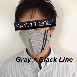 【大人なカラー】ぬらして冷たい　グレー生地　ブラックライン　ライン　スポーツマスク　呼吸しやすい　カッコイイ　夏マスク 3枚目の画像