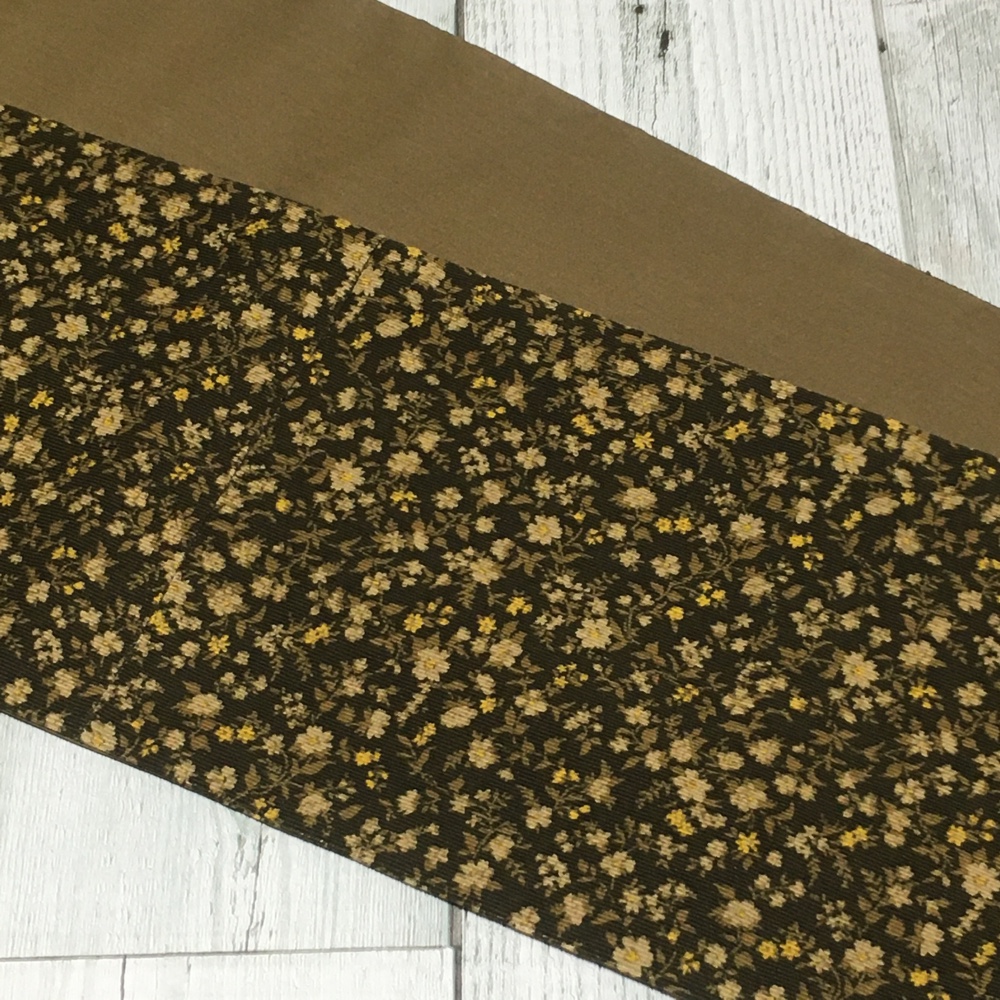 リバーシブル半幅帯【コーデュロイ×小花柄】ふわもこ秋冬帯《カーキ》る壺／コール天素材のあったか半幅帯＋＋＋