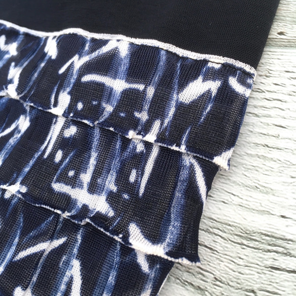ゆったり人魚裾~キモノスカート~【藍ネイビー迷彩】木綿／丈の短いアンティーク着物に似合う！裾にふりふりレースを＋＋＋ 3枚目の画像