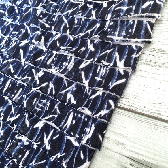 ゆったり人魚裾~キモノスカート~【藍ネイビー迷彩】木綿／丈の短いアンティーク着物に似合う！裾にふりふりレースを＋＋＋ 6枚目の画像