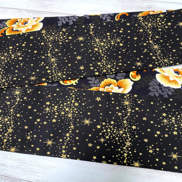 リバーシブル半幅帯・長め【Orange Flower×星空】アフリカンプリント木綿/ﾙﾂﾎﾞ/る壺  4枚目の画像