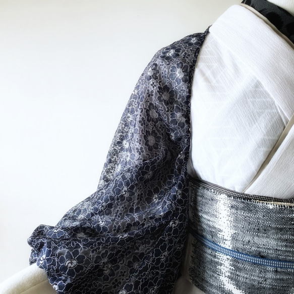 ﾙﾂﾎﾞ レースタスキ 【藍色フラワーレース】マーガレットタイプ 羽織＜Mサイズ＞ 5枚目の画像
