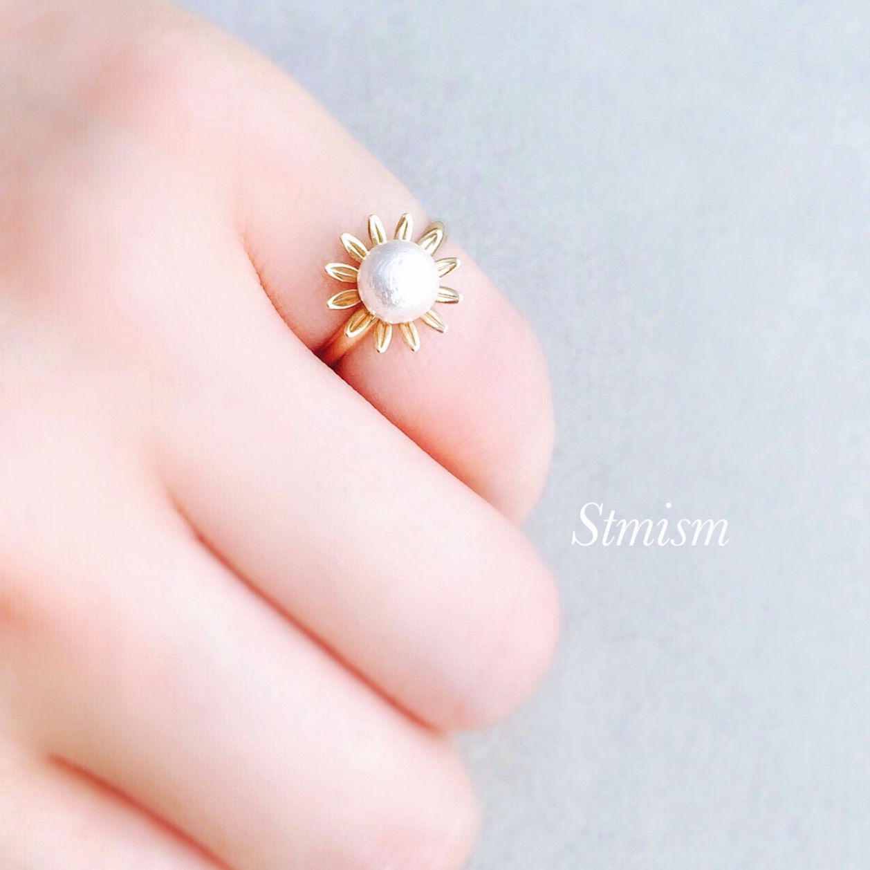 【サイズ4号】ピンキーリングお花のぐるっとデザイン 小花❤️コットンパールピンキーリング（4号〜8号） 指輪