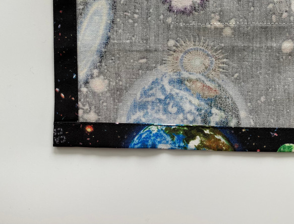 宇宙柄☆120〜130サイズこどもエプロン、三角巾、巾着3点セット 6枚目の画像