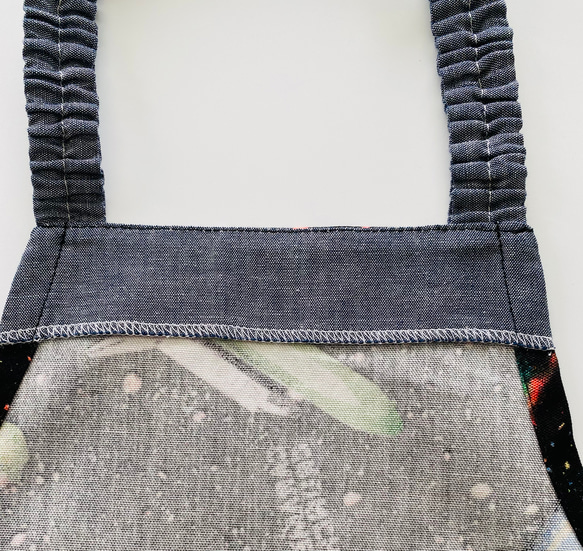 宇宙柄☆120〜130サイズこどもエプロン、三角巾、巾着3点セット 9枚目の画像