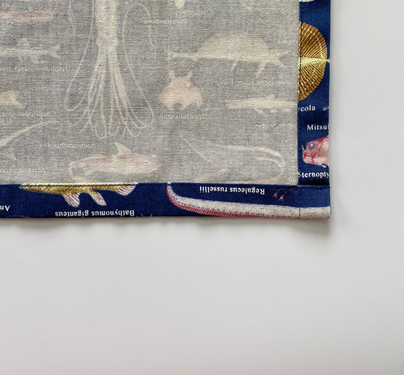 深海魚柄☆120〜130こどもエプロン、三角巾、巾着の3点セット 6枚目の画像