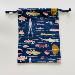深海魚柄☆120〜130こどもエプロン、三角巾、巾着の3点セット 7枚目の画像