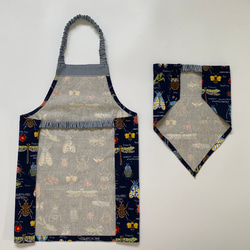 昆虫柄120〜130☆こどもエプロン、三角巾、巾着の3点セット 4枚目の画像