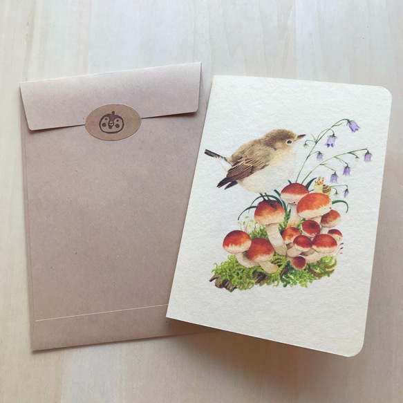 封筒リニューアル！ 野鳥とキノコのグリーティングカード（３種類入り） 10枚目の画像