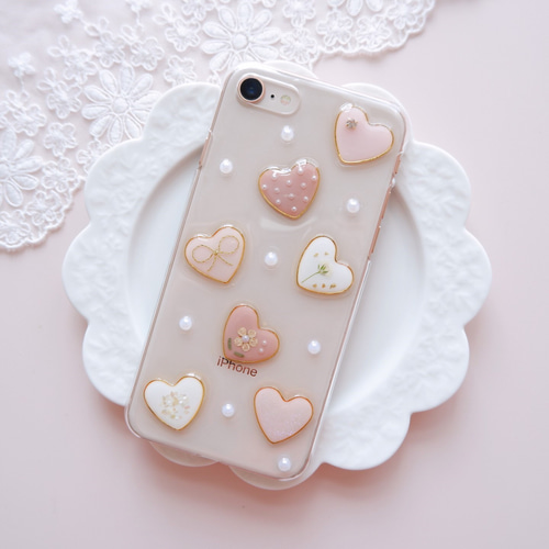 全機種対応】ランダムハート♡.*・ﾟスマホケース ピンクベージュ