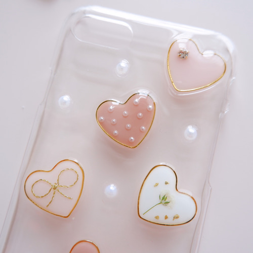 ランダムハート♡.*・ﾟスマホケース ピンクベージュ【※iPhone専用
