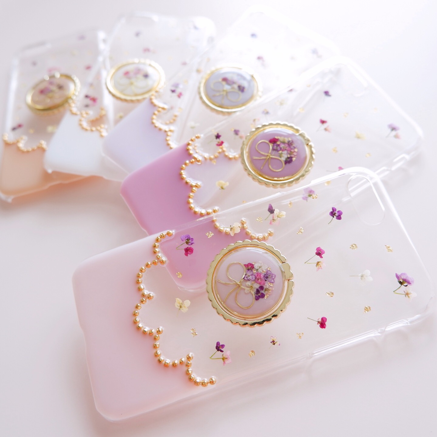 アリッサムブーケのスカラップ（スマホリング付き）❁.*･ﾟスマホケース【※iPhone専用ページ】