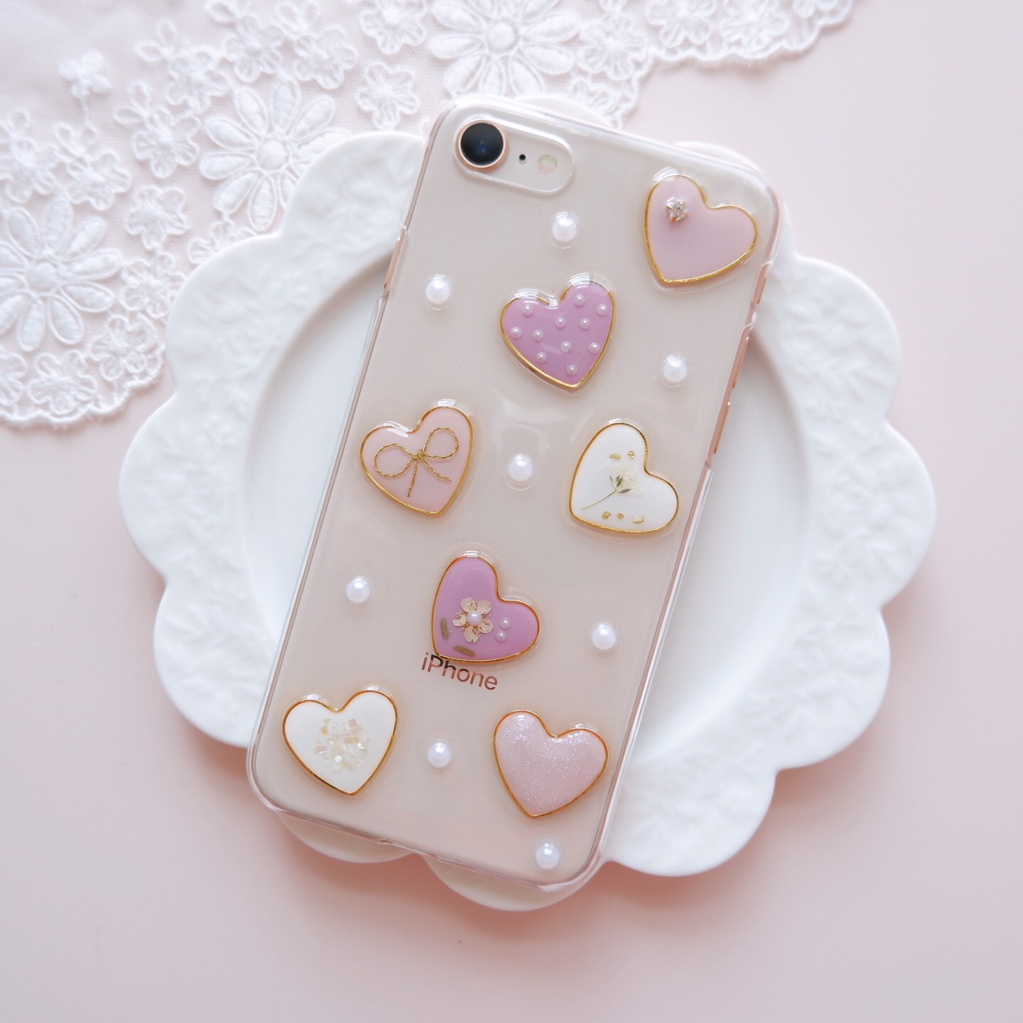 【全機種対応】ランダムハート♡.*･ﾟスマホケース　モーブピンク