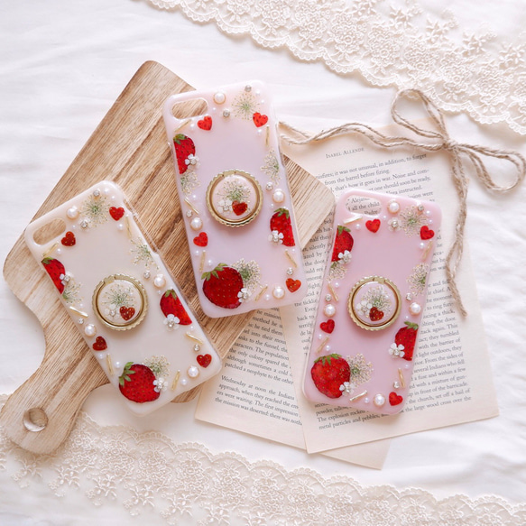 苺のiPhone７押し花ケース 苺のiPhone7押し花ケース