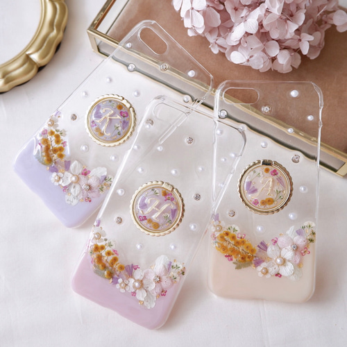 ❁スマホリング付き❁ ローマ字ボタニカル❁.*・ﾟスマホケース