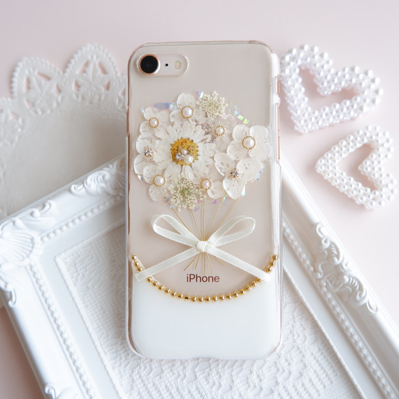 可憐なミニブーケ❁.*・ﾟスマホケース ホワイト【iPhone専用