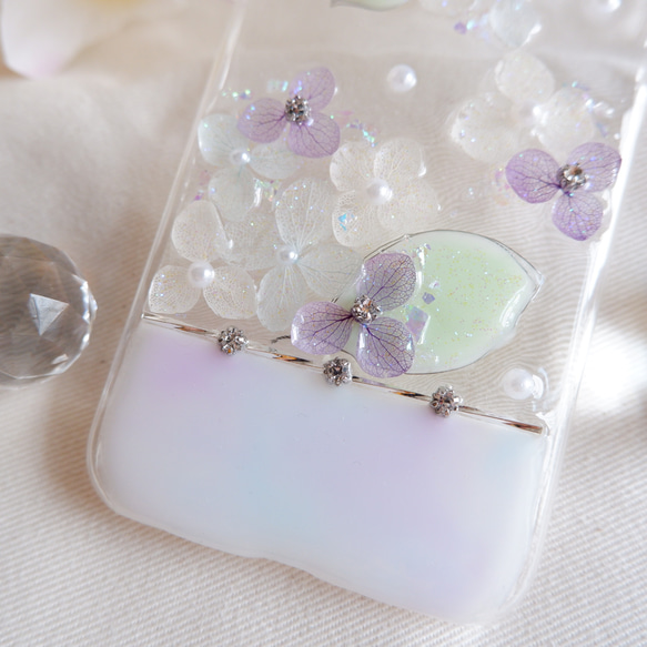 パステルカラーの紫陽花❁.*･ﾟスマホケース  ミルキーブルー【iPhone専用ページ】 4枚目の画像