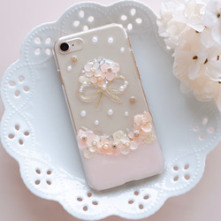 小さな紫陽花ブーケ❁.*･ﾟスマホケース  パウダーピンク【※iPhone専用ページ】 1枚目の画像