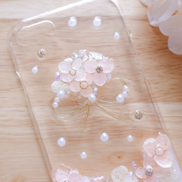 小さな紫陽花ブーケ❁.*･ﾟスマホケース  パウダーピンク【※iPhone専用ページ】 2枚目の画像