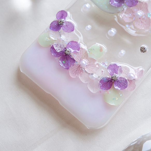 ミックスカラーの紫陽花❁.*･ﾟスマホケース  ピンク＆パープル【※iPhone専用ページ】 2枚目の画像