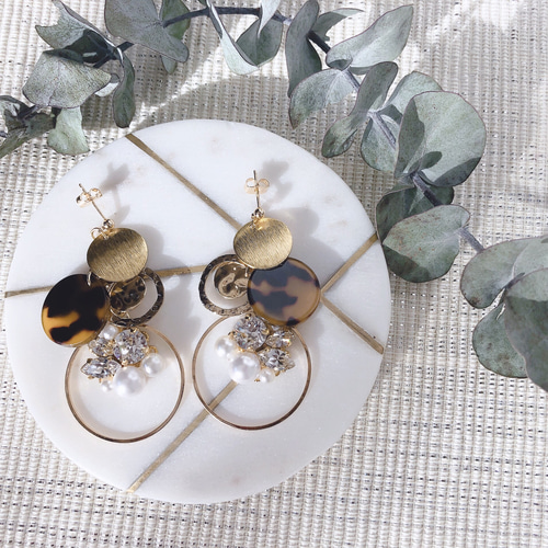 スワロフスキービジューフープピアスサークルピアス