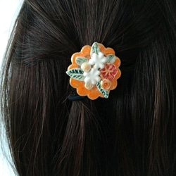 陶器の花束オレンジヘアアクセ※受注製作※ 4枚目の画像