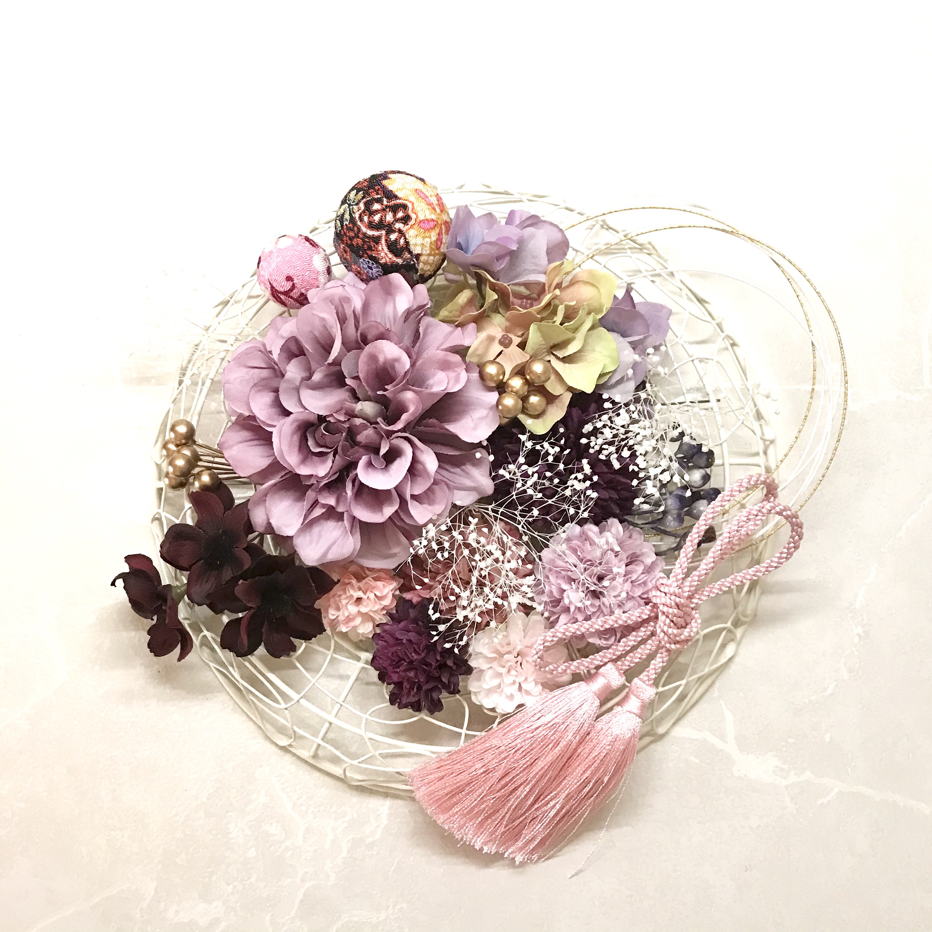 ❁︎nami様❁︎ 成人式 和装 髪飾り ヘッドドレス つまみ細工×帯重ね 成人式 卒業式 結婚式 和装 着物 振袖 袴 髪飾り ヘッドドレス