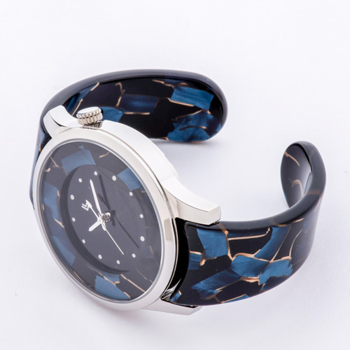 腕時計 鯖江バングルウォッチ ビッグフェイス ブルーモザイク 腕時計