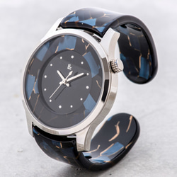 腕時計 鯖江バングルウォッチ ビッグフェイス ブルーモザイク 2枚目の画像