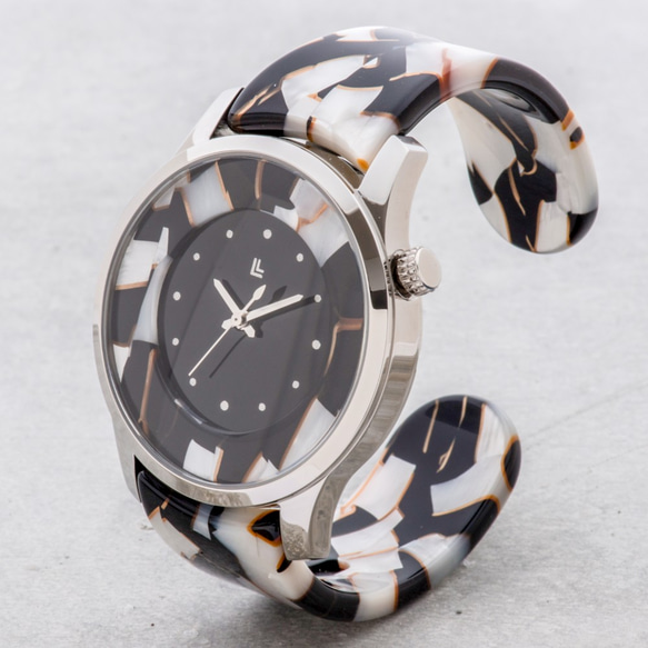 腕時計 鯖江バングルウォッチ ビッグフェイス ホワイトモザイク 2枚目の画像