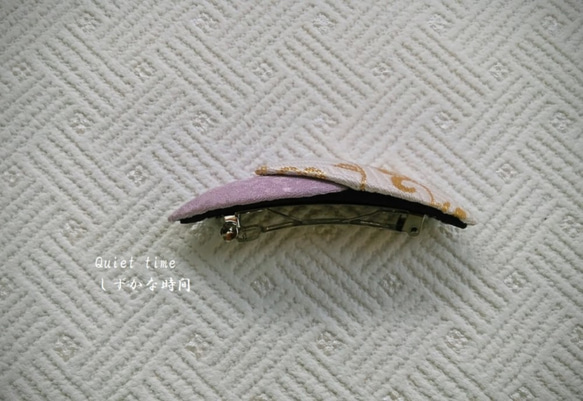 金襴着物地バレッタ/白紫 3枚目の画像