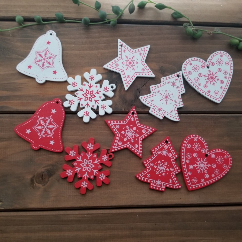 　クリスマスオーナメント 木製クリスマスオーナメント☆10個セット☆Red and White その他素材