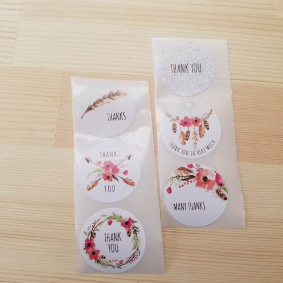 サンキューシールI 6種類 200枚花柄フェザーthank you