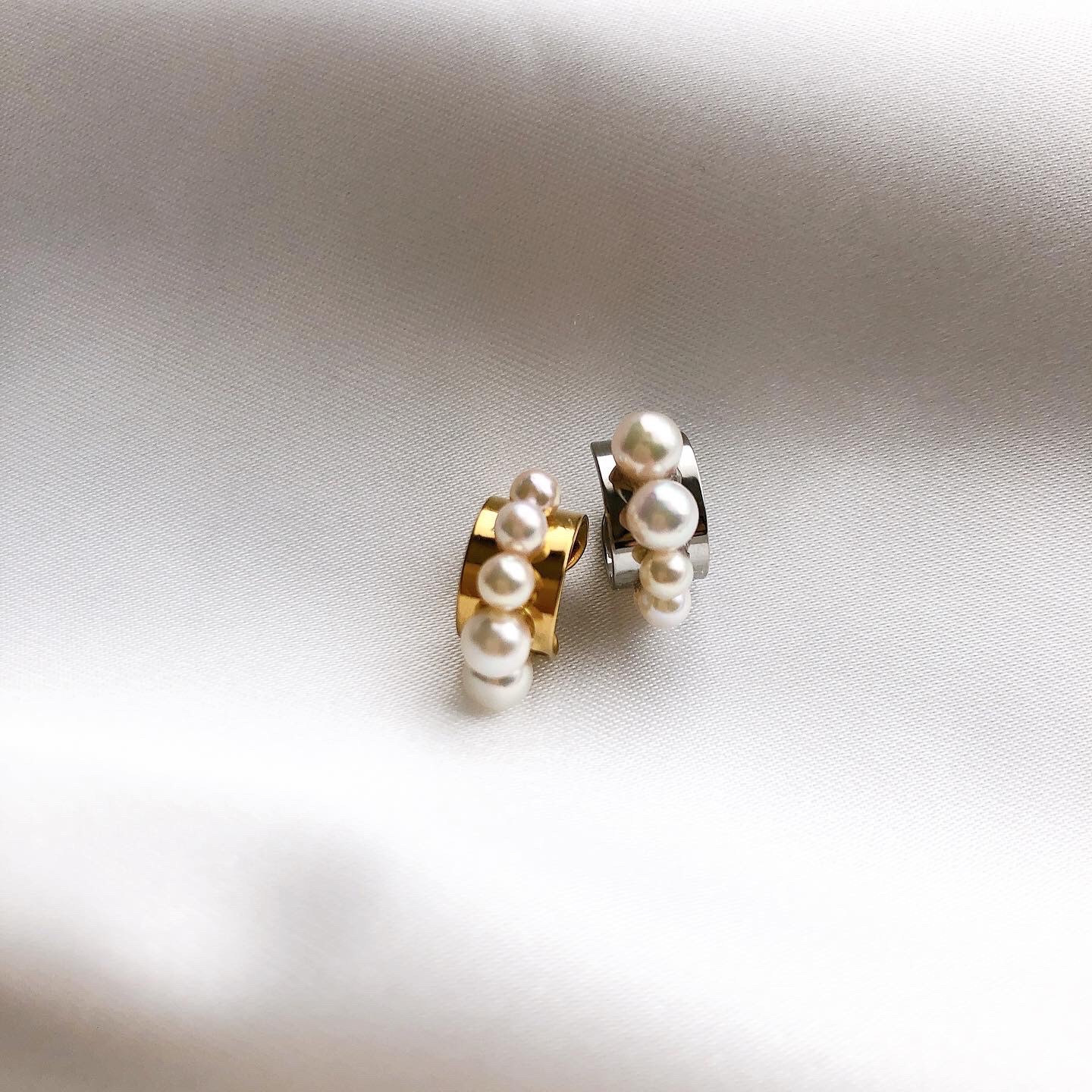 【サージカルステンレス】あこや真珠　イヤーカフ　SV・G