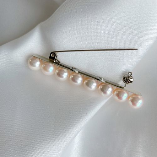 8連パールブローチ straight シルバー925製 あこや・淡水