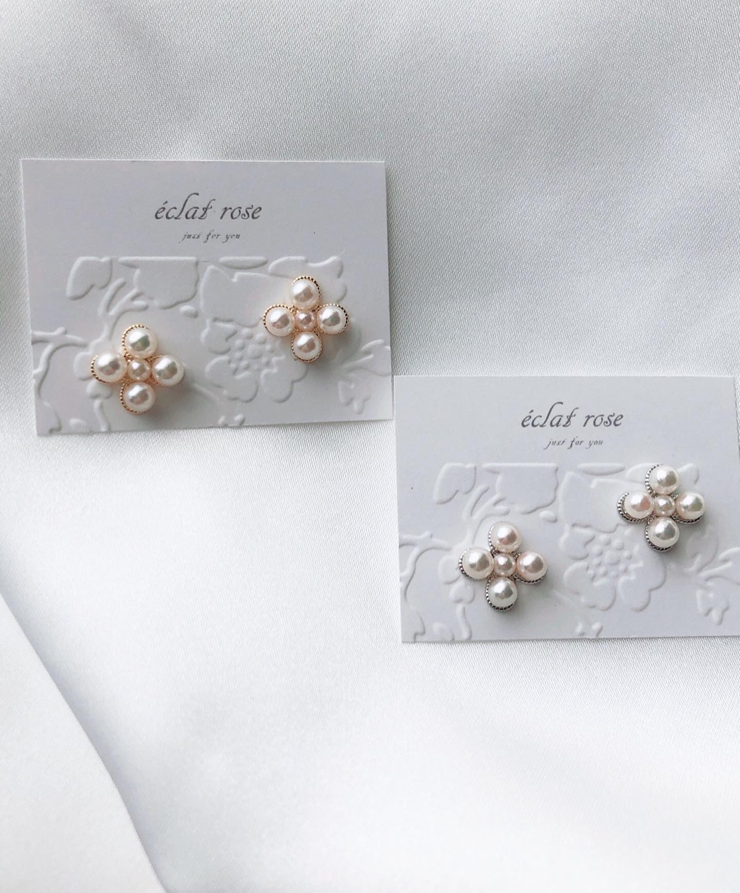 あこや真珠《lucky clover》チタンポストピアス