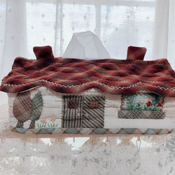 パッチワークキット】ハウスのティッシュケースカバー【レッド