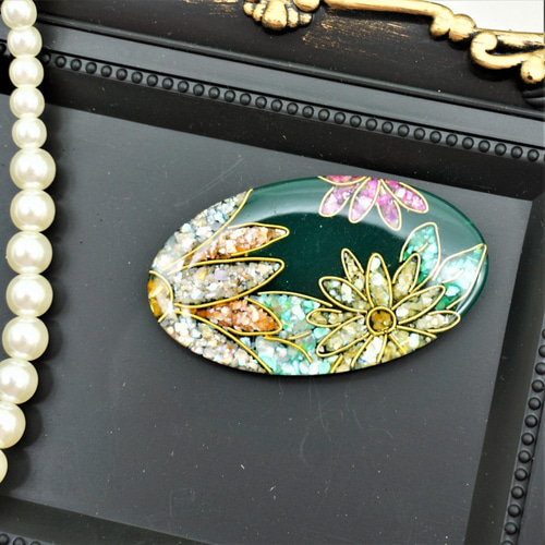 一点物！螺鈿細工風ヘアアクセサリー ﾚﾄﾛﾌﾗﾜｰ Tesoroｼﾘｰｽﾞ 選べる金具