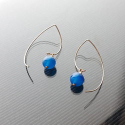 14KGF  藍染瑪瑙Agate 金屬線垂飾耳環 (e022) 第2張的照片