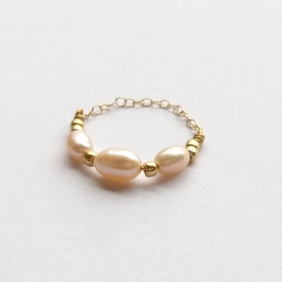 14KGF  米粒珍珠Pearl 鏈型戒指 (r01) 第2張的照片