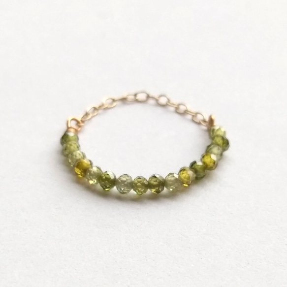 14KGF  橄欖綠鋯石Zircon 鏈型戒指 (r02) 第1張的照片
