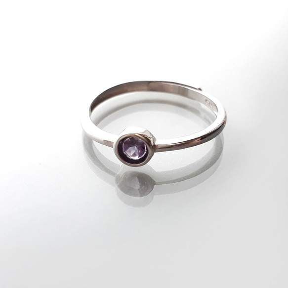 925銀白金 紫水晶Amethyst包鑲戒指4mm 第1張的照片