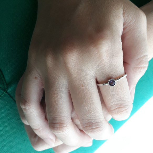 925銀白金 紫水晶Amethyst包鑲戒指4mm 第5張的照片