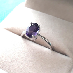 925銀白金 紫水晶Amethyst 橢圓切面爪鑲戒指 VVS 6*8mm 第2張的照片