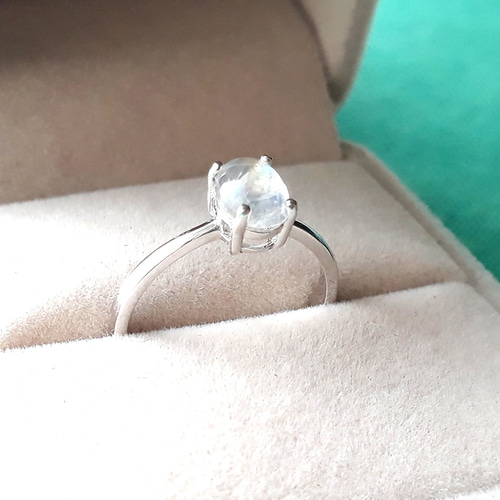 ムーンストーン手彫りシルバーリング 925シルバーホワイトゴールドインドのカラフルなブルームーンストーン