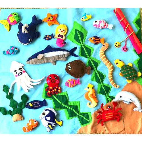 ☆受注制作☆フェルトお魚釣り☆25種☆くじら・マーメイド・イカ・タコ