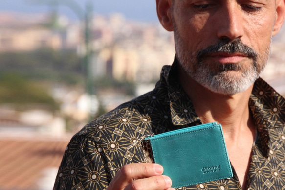 スペイン製パスケース 世界的一流ブランドを手掛ける職人が作る５ポケット本革パイソン (ターコイズブルー) 7枚目の画像